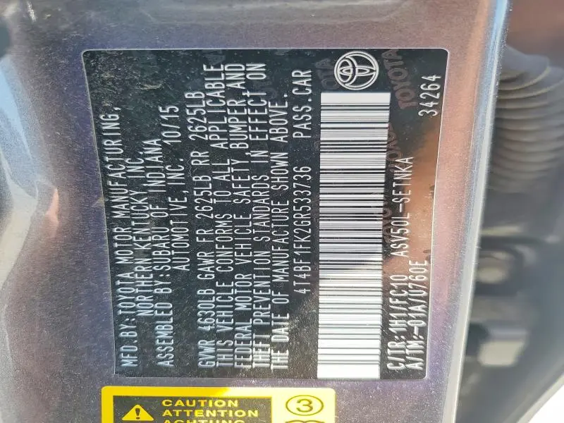 2016 TOYOTA CAMRY LE  