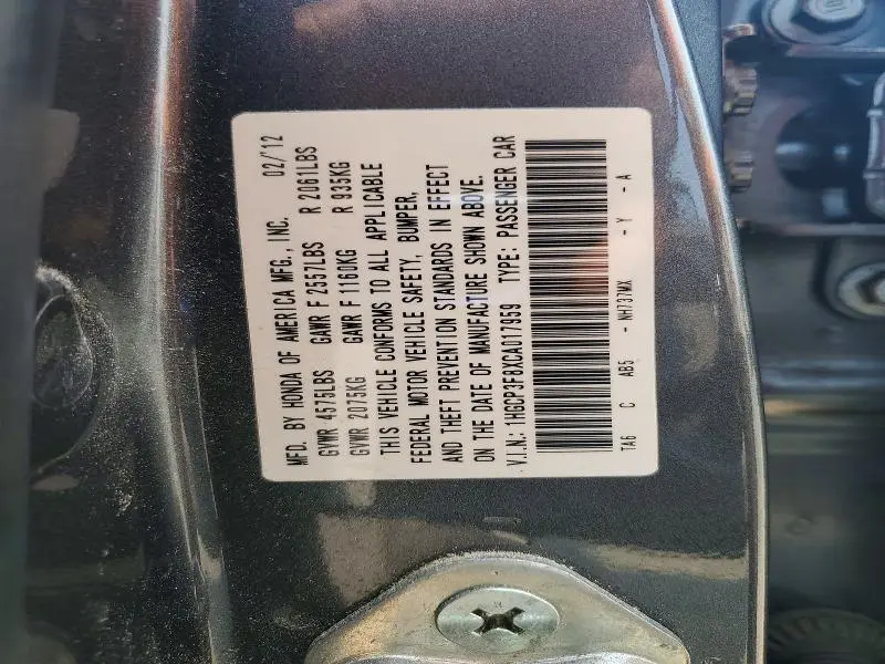 2012 HONDA ACCORD EXL  
