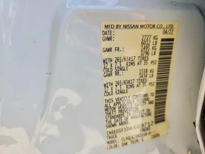 2022 NISSAN FRONTIER SV  