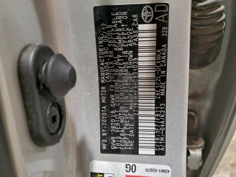 2017 TOYOTA COROLLA L  