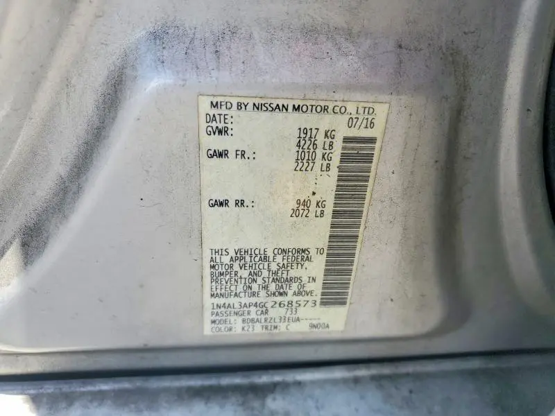 2016 NISSAN ALTIMA 2.5 SL  