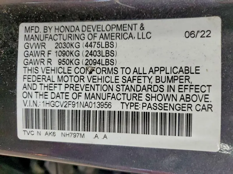 2022 HONDA ACCORD TOURING  