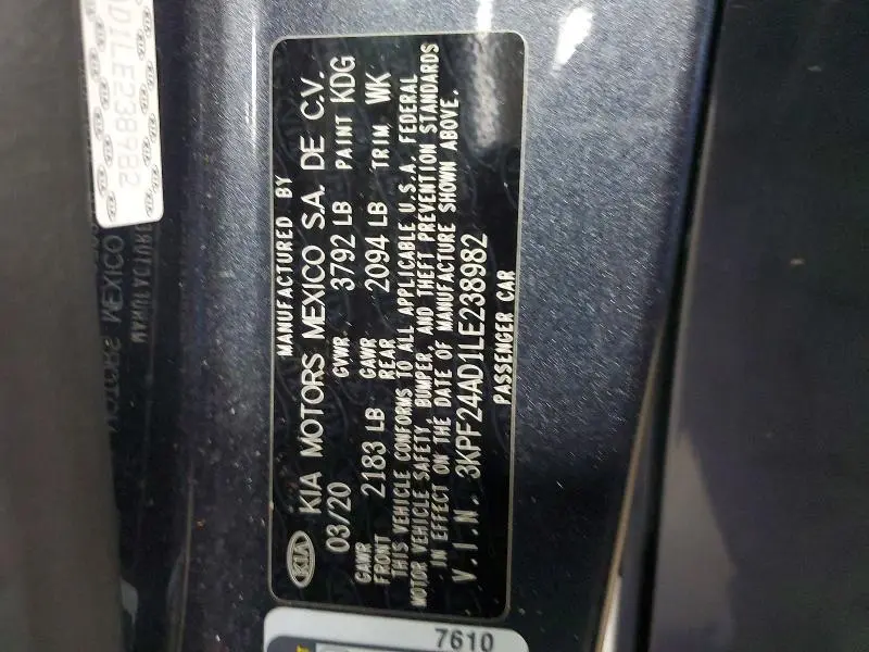 2020 KIA FORTE LXS  