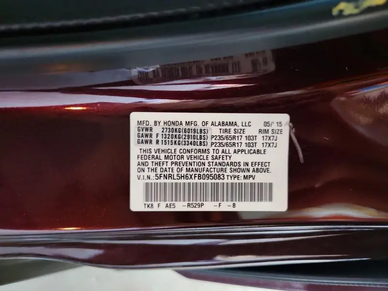 2015 HONDA ODYSSEY EXL  