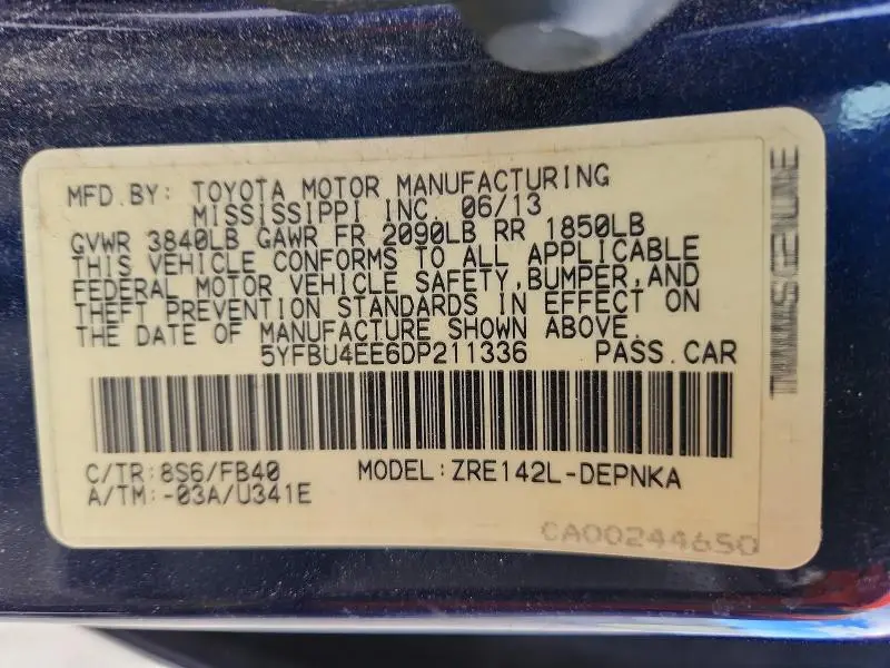 2013 TOYOTA COROLLA LE  