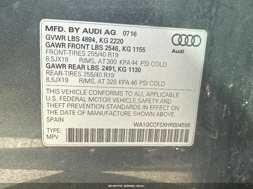 2017 AUDI Q3 2.0T PREMIUM