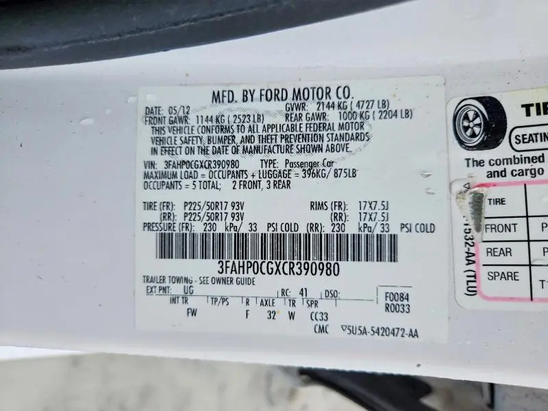 2012 FORD FUSION SEL  