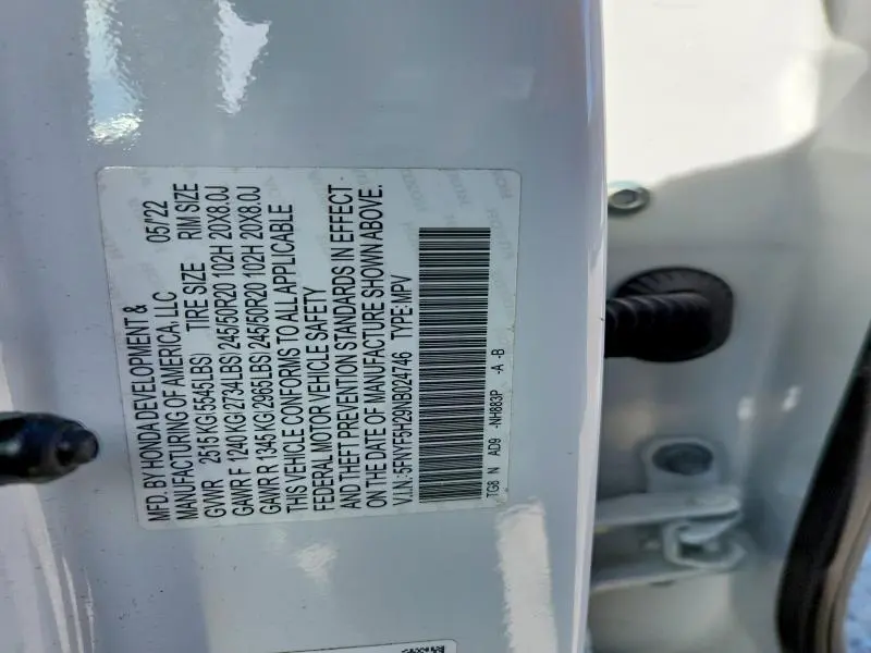2022 HONDA PILOT SE  