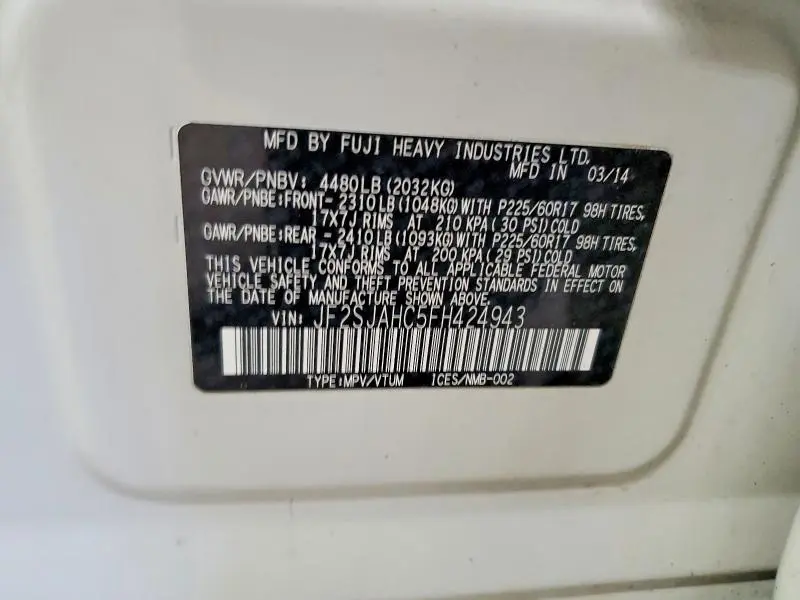 2015 SUBARU FORESTER 2.5I LIMITED  