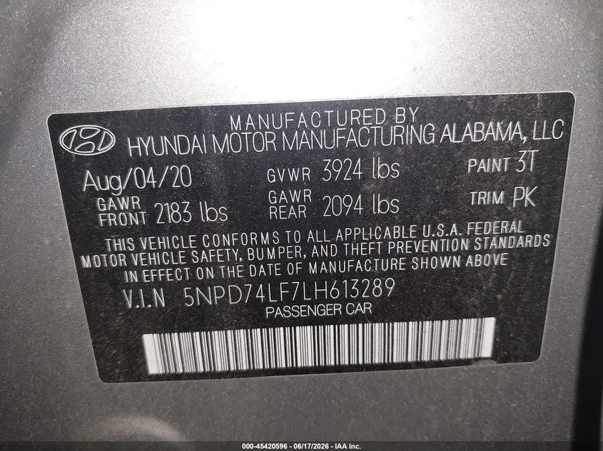 2020 HYUNDAI ELANTRA SE
