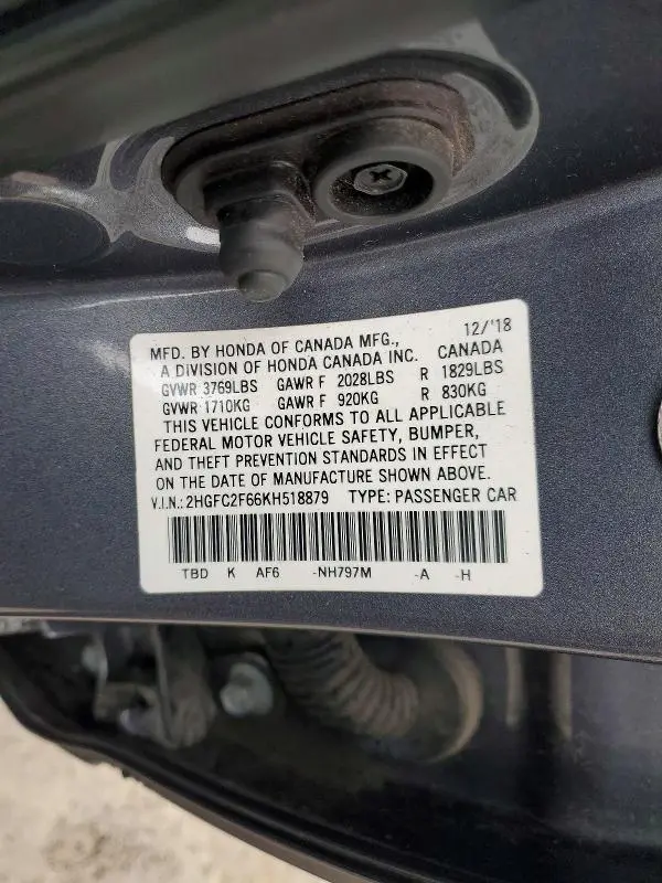 2019 HONDA CIVIC   