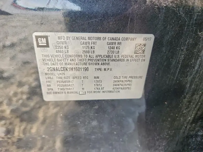 2017 CHEVROLET EQUINOX LT  