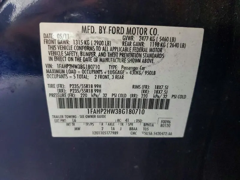 2011 FORD TAURUS SEL  