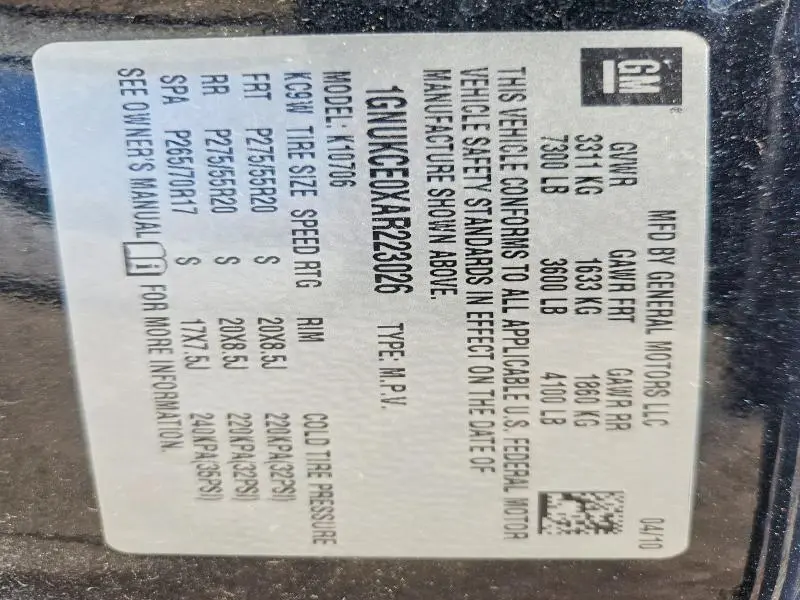 2010 CHEVROLET TAHOE K1500 LTZ  