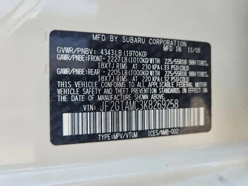 2019 SUBARU CROSSTREK LIMITED  