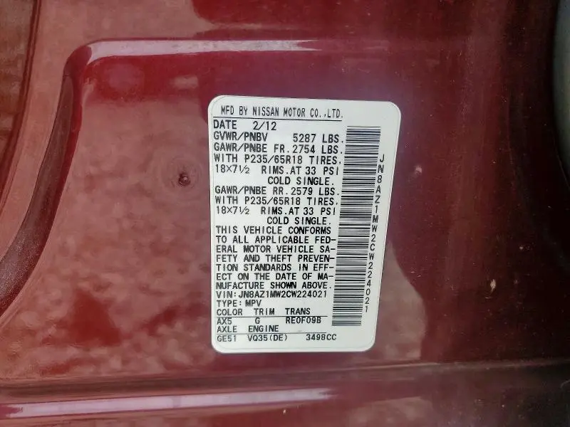 2012 NISSAN MURANO S/SL/LE  