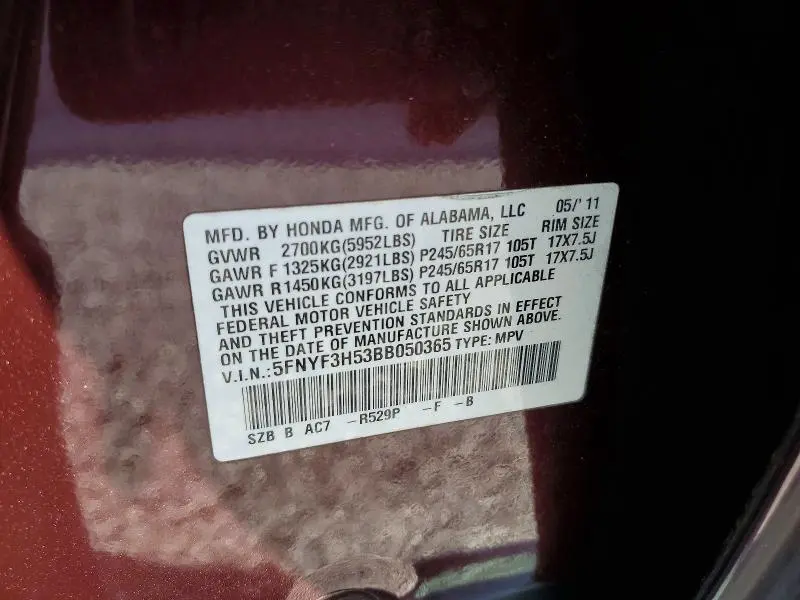 2011 HONDA PILOT EXL  