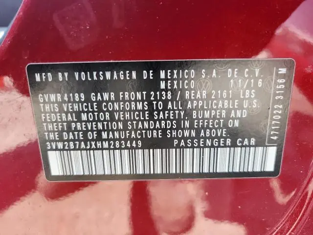 2017 VOLKSWAGEN JETTA S
