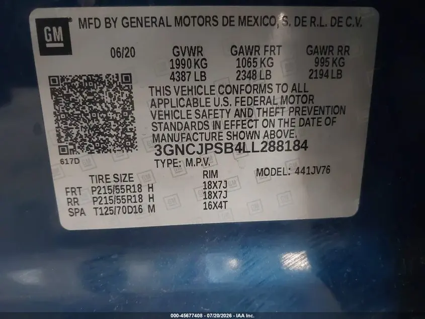 2020 CHEVROLET TRAX AWD LT
