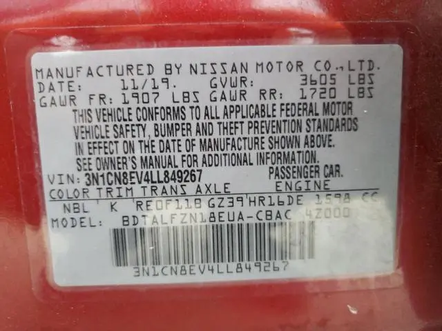 2020 NISSAN VERSA SV  