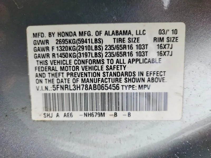 2010 HONDA ODYSSEY   