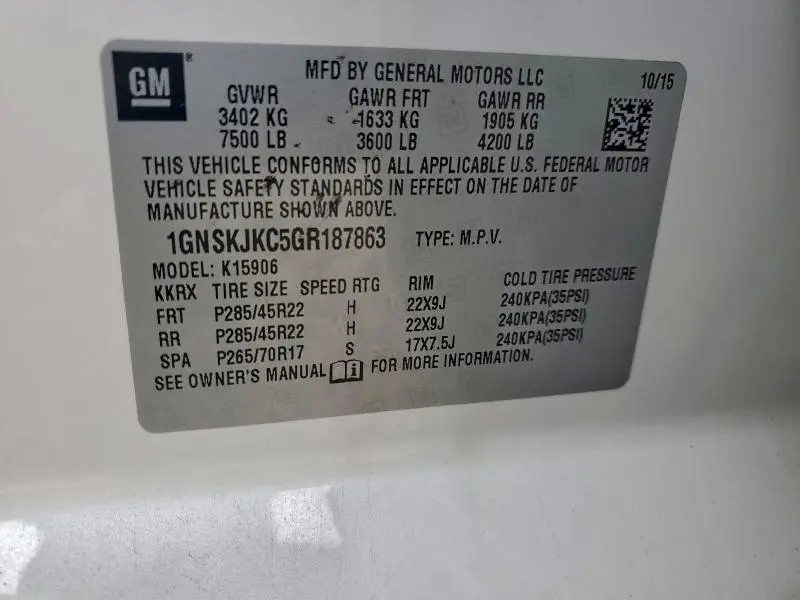 2016 CHEVROLET SUBURBAN K1500 LTZ  