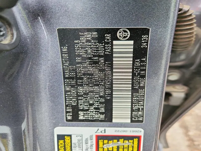 2012 TOYOTA CAMRY XLE  