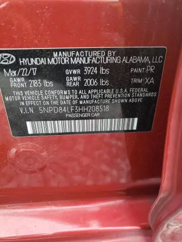 2017 HYUNDAI ELANTRA SE  