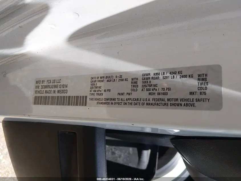 2022 RAM PROMASTER 3500 CARGO VAN HIGH ROOF 159 WB EXT