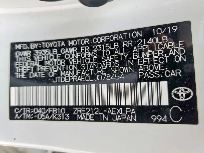 2020 TOYOTA COROLLA LE  