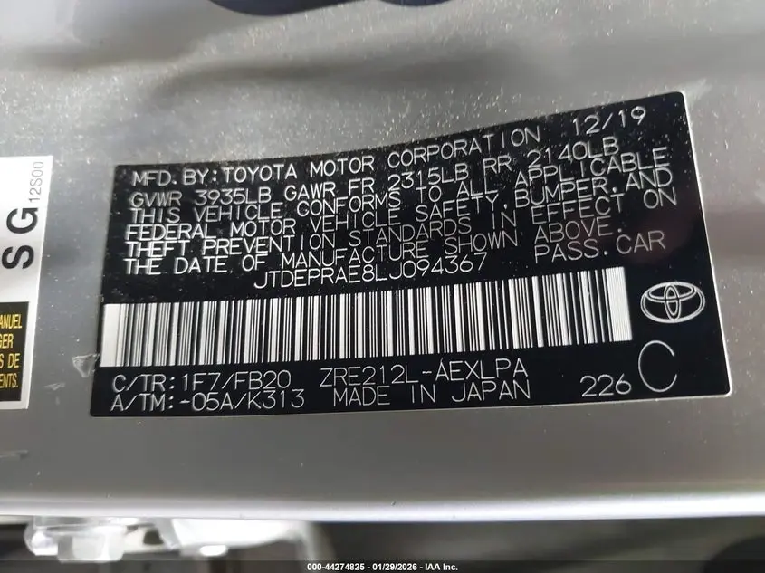 2020 TOYOTA COROLLA LE