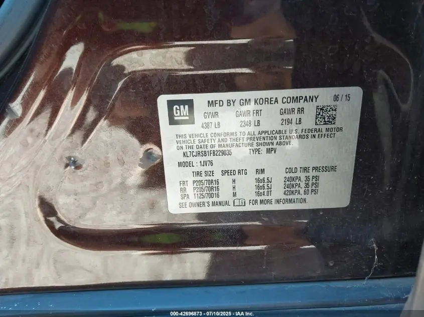 2015 CHEVROLET TRAX LT