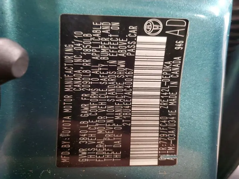 2010 TOYOTA COROLLA BASE  