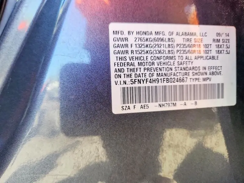 2015 HONDA PILOT TOURING  
