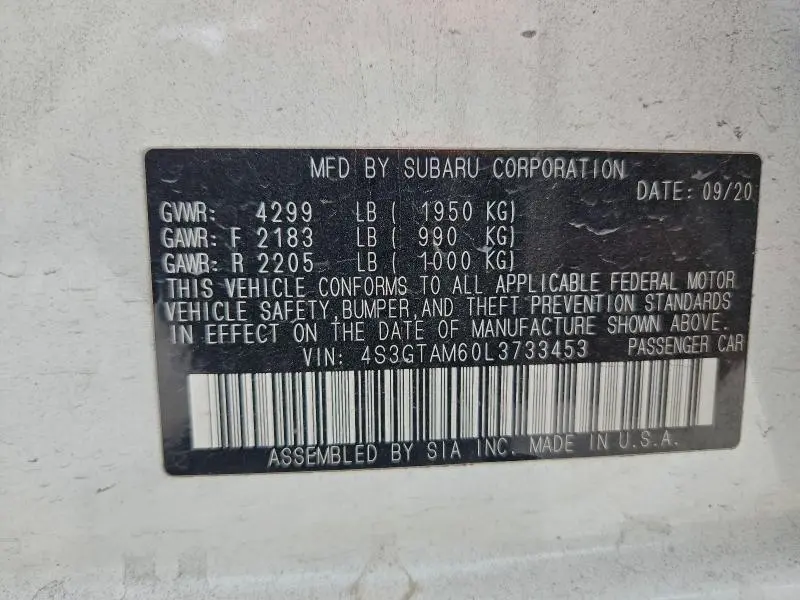 2020 SUBARU IMPREZA SPORT  