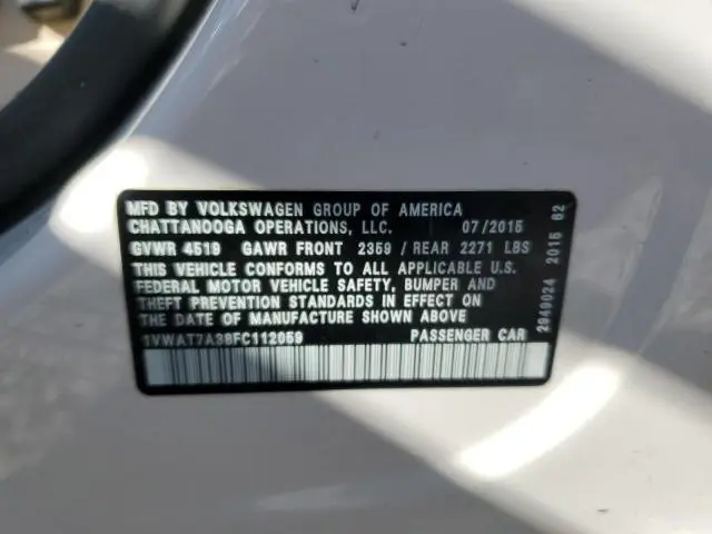 2015 VOLKSWAGEN PASSAT S