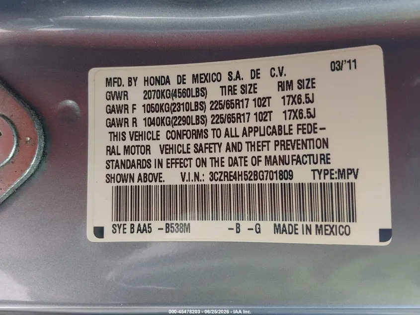 2011 HONDA CR-V EX