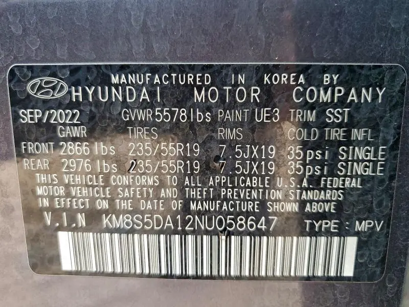 2022 HYUNDAI SANTA FE LIMITED  