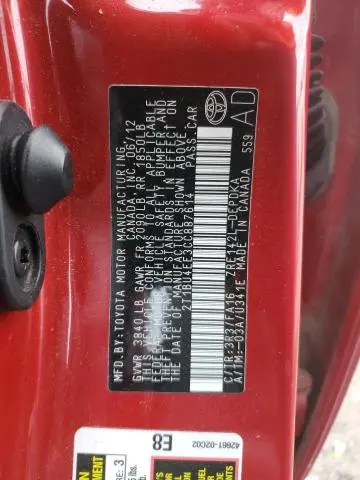 2012 TOYOTA COROLLA BASE  