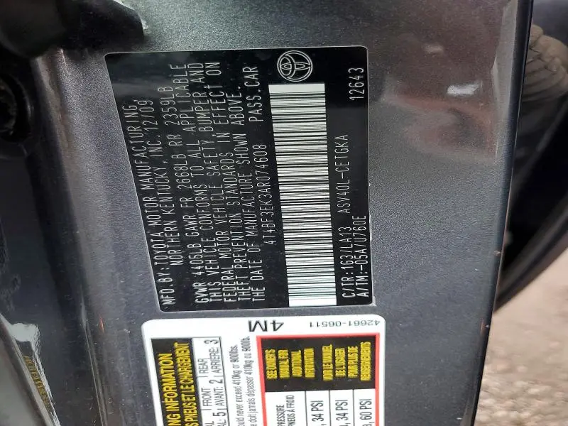 2010 TOYOTA CAMRY XLE  