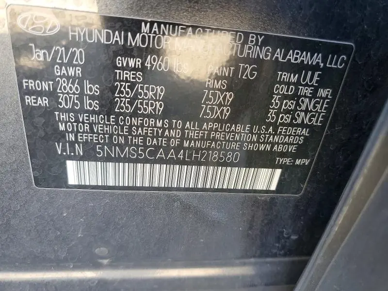 2020 HYUNDAI SANTA FE LIMITED 2.0T  