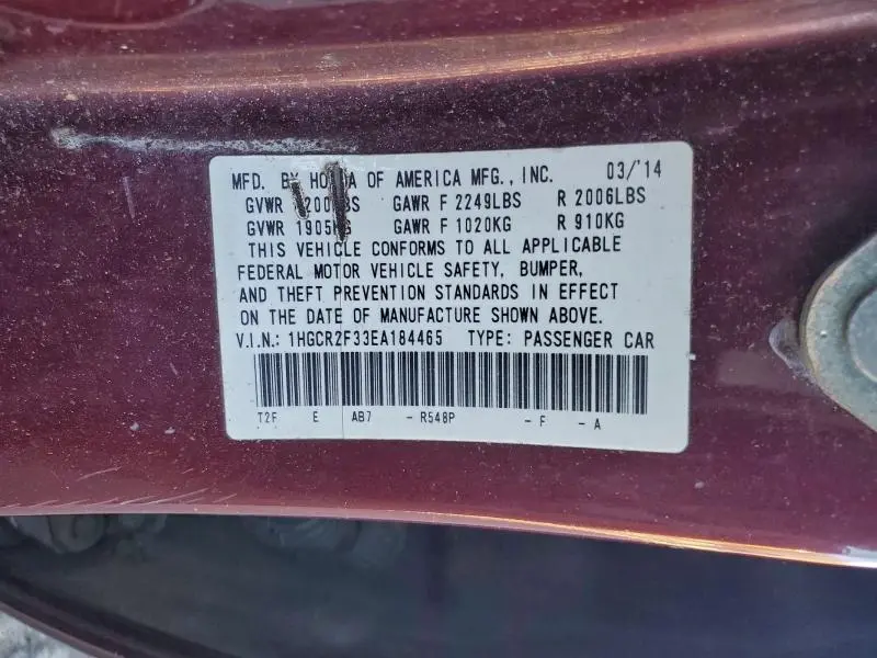 2014 HONDA ACCORD LX  