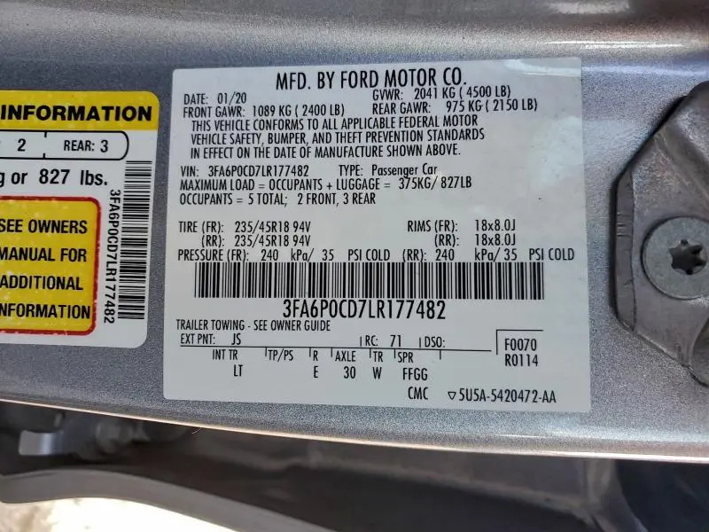 2020 FORD FUSION SEL  