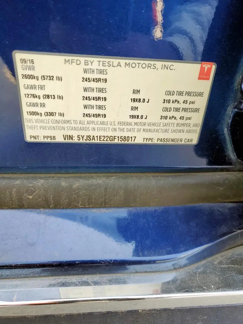 2016 TESLA MODEL S   