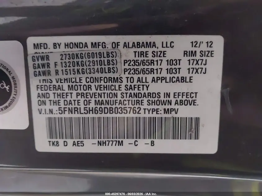 2013 HONDA ODYSSEY EX-L