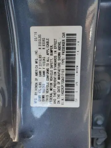 2016 HONDA ACCORD EX  