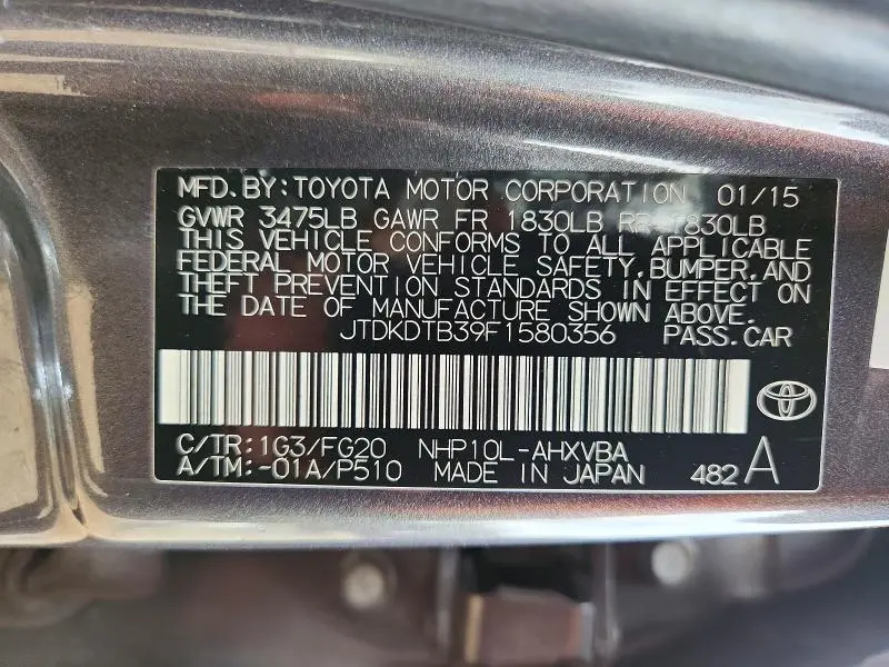 2015 TOYOTA PRIUS C TWO  