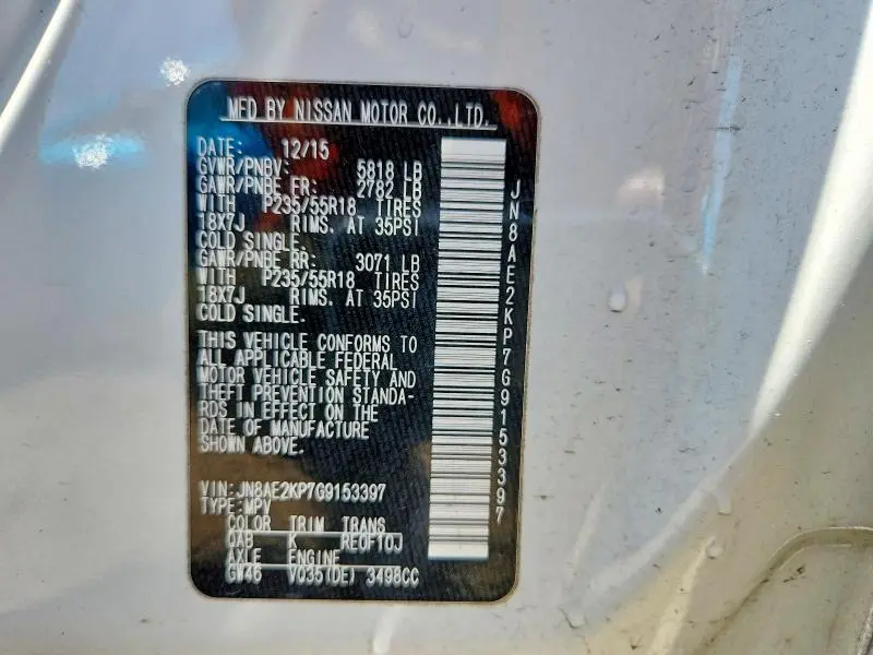 2016 NISSAN QUEST 3.5 SL  