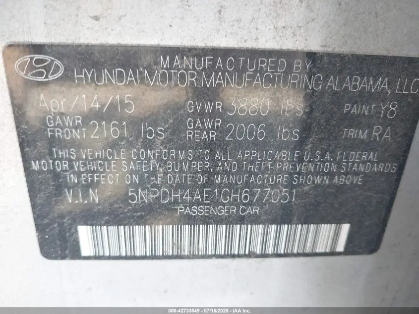 2016 HYUNDAI ELANTRA SE