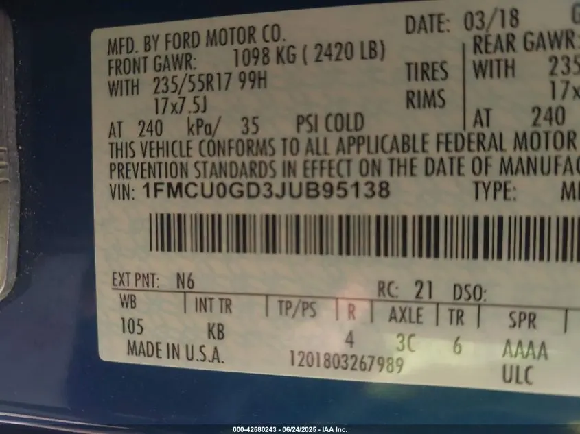 2018 FORD ESCAPE SE